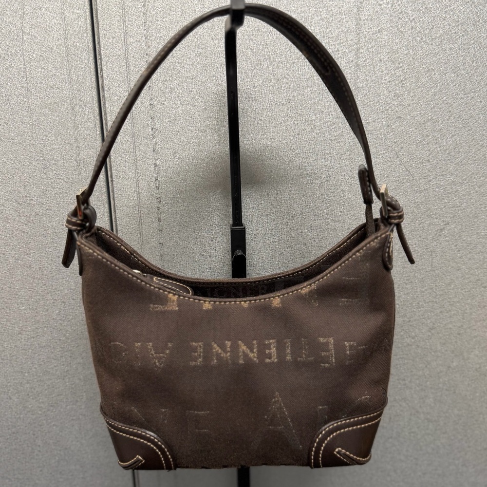 Etienne Aigner Brown Logo Shoulder Bag Mini Hobo Leather Trim